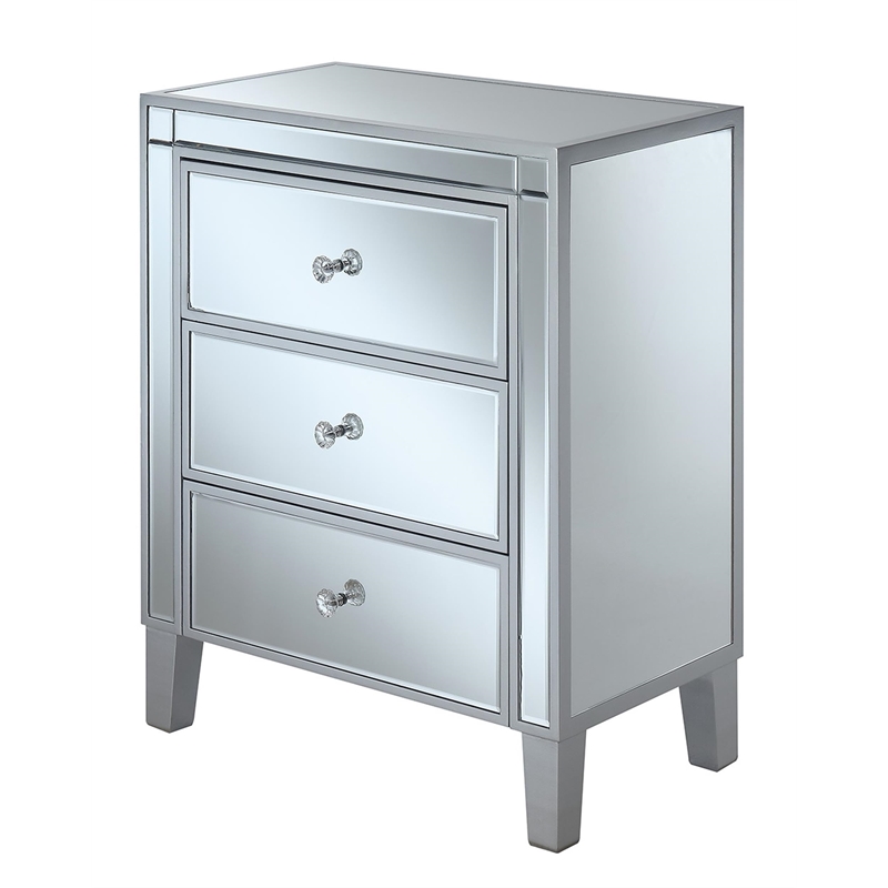 Pemberly Row End Table Nightstand Bedside Rectangle in Glass - Mirrored