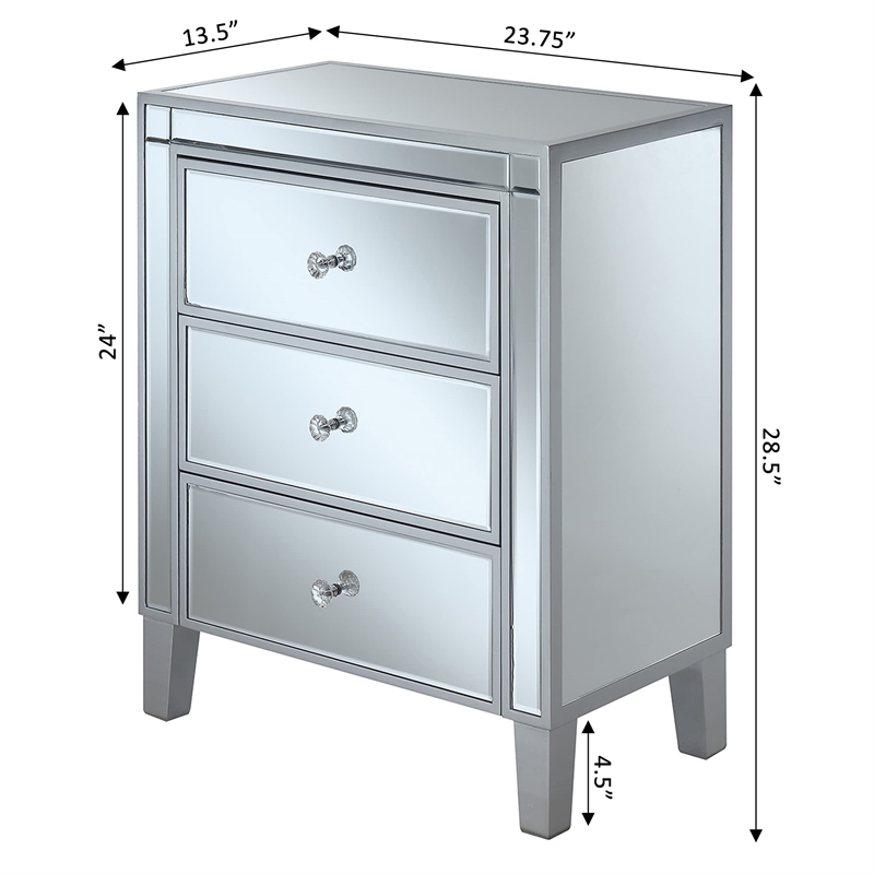 Pemberly Row End Table Nightstand Bedside Rectangle in Glass - Mirrored