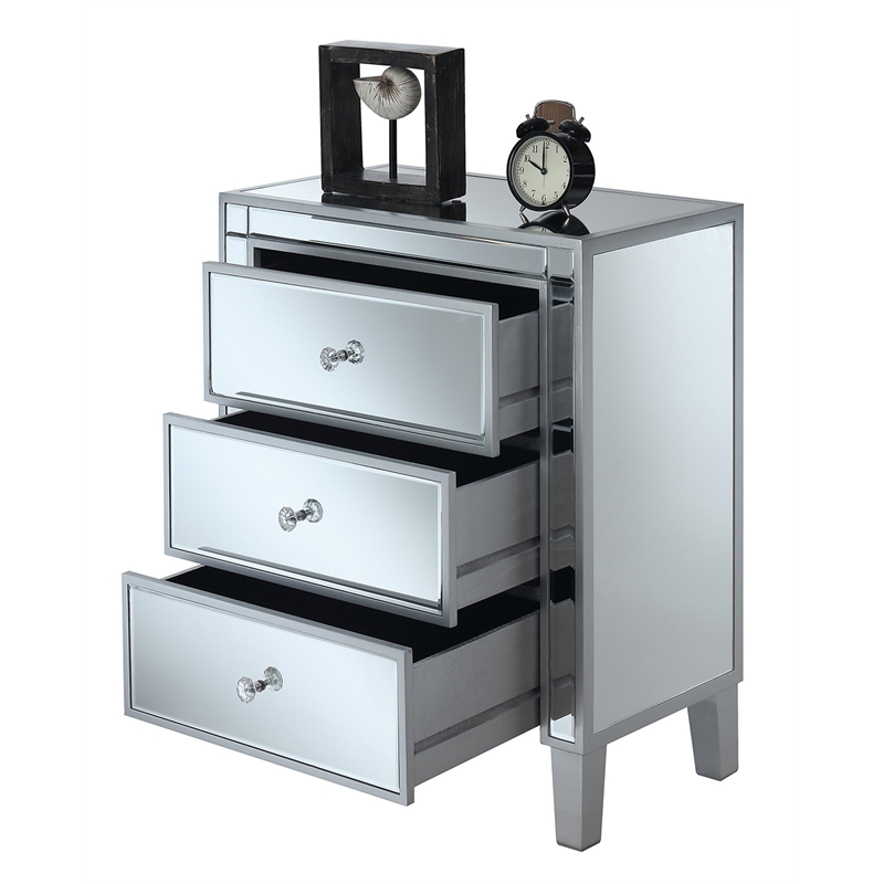Pemberly Row End Table Nightstand Bedside Rectangle in Glass - Mirrored