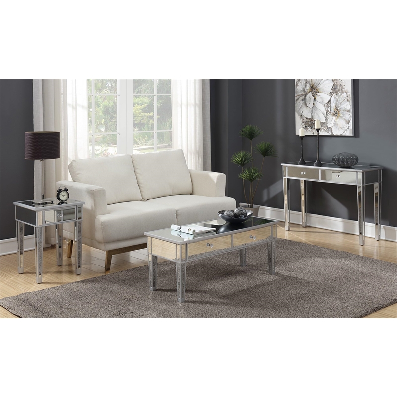 Pemberly Row End Table Nightstand Bedside Rectangle in Glass - Mirrored