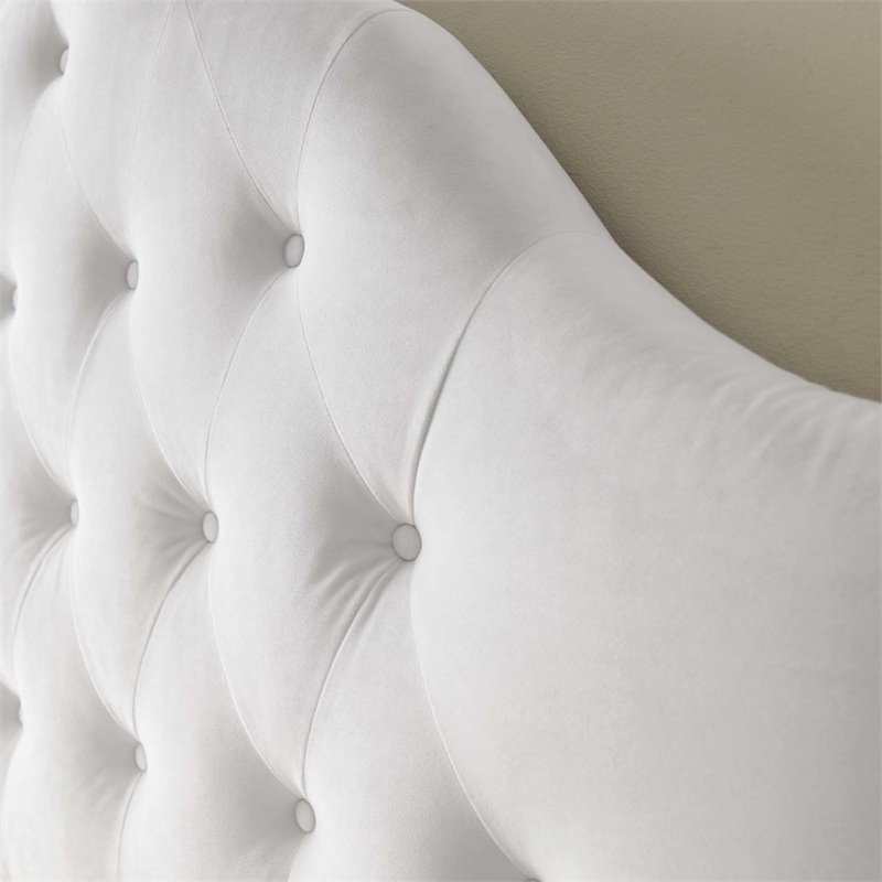 Pemberly Row Queen Diamond Tufted Performance Velvet Headboard in White