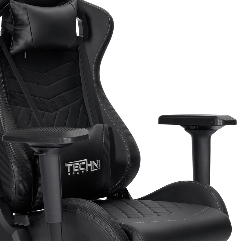Pemberly Row Sport Ergonomic High-Back Fabric Racer Style PC Gaming Chair- Black