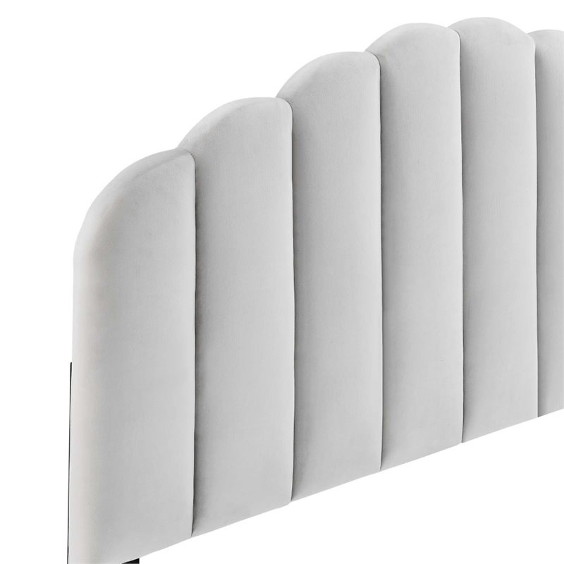 Pemberly Row Full/Queen Modern Performance Velvet Headboard in Light Gray