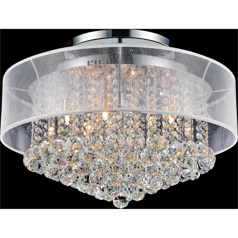 Pemberly Row Radiant 12 Light Drum Shade Metal Flush Mount in Chrome