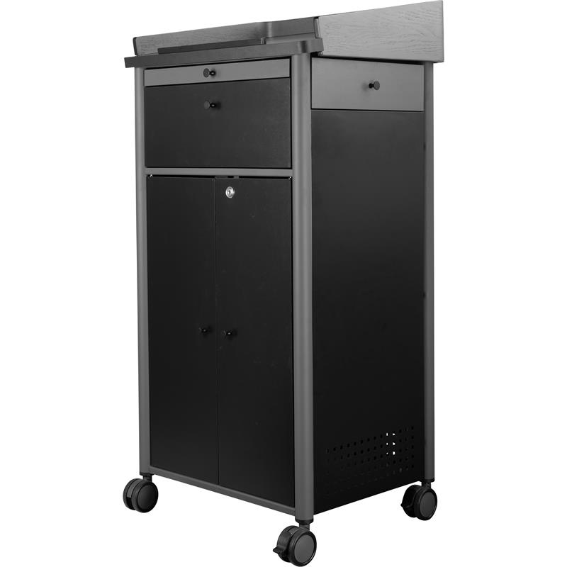Pemberly Row Contemporary Metal Lectern with Shelves in Charcoal