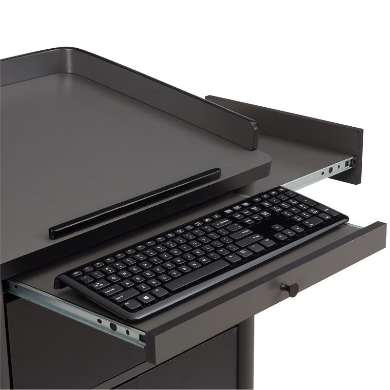 Pemberly Row Contemporary Metal Lectern with Shelves in Charcoal