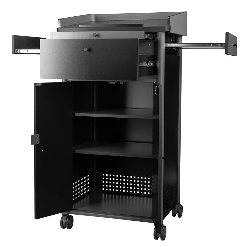 Pemberly Row Contemporary Metal Lectern with Shelves in Charcoal