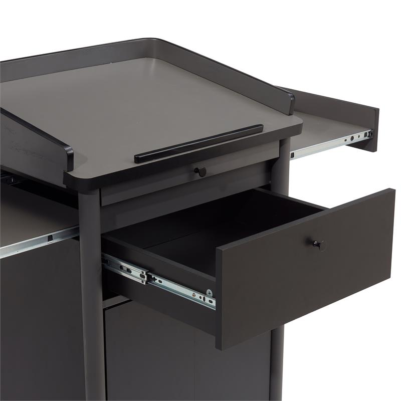 Pemberly Row Contemporary Metal Lectern with Shelves in Charcoal
