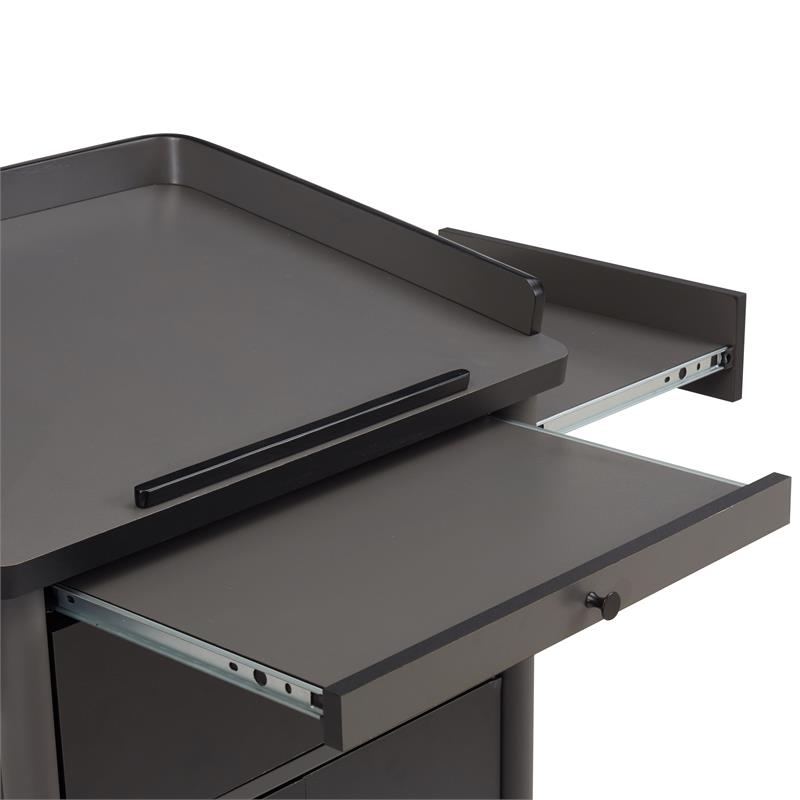 Pemberly Row Contemporary Metal Lectern with Shelves in Charcoal