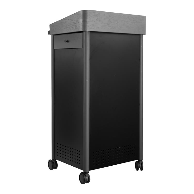 Pemberly Row Contemporary Metal Lectern with Shelves in Charcoal