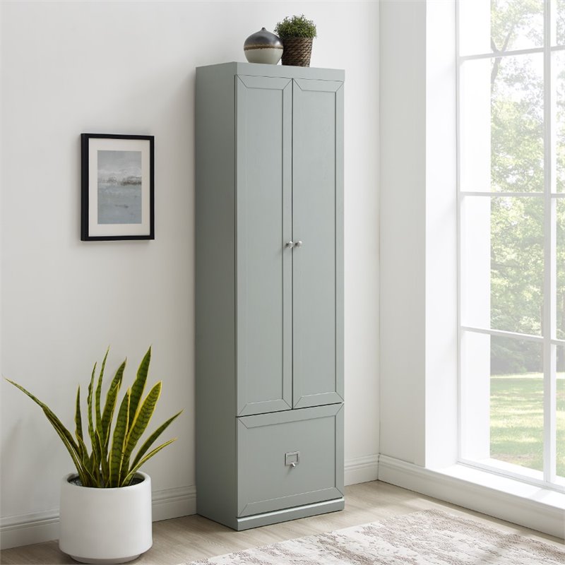 Pemberly Row Contemporary Contemporary Modern Wood/Metal Pantry Closet in Gray