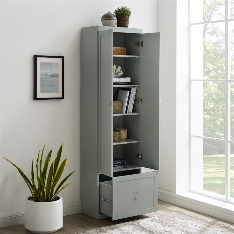 Pemberly Row Contemporary Contemporary Modern Wood/Metal Pantry Closet in Gray