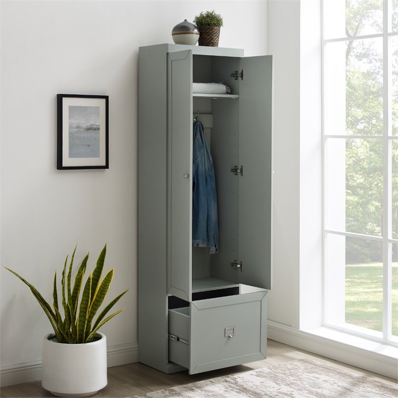 Pemberly Row Contemporary Contemporary Modern Wood/Metal Pantry Closet in Gray
