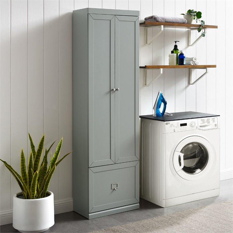 Pemberly Row Contemporary Contemporary Modern Wood/Metal Pantry Closet in Gray