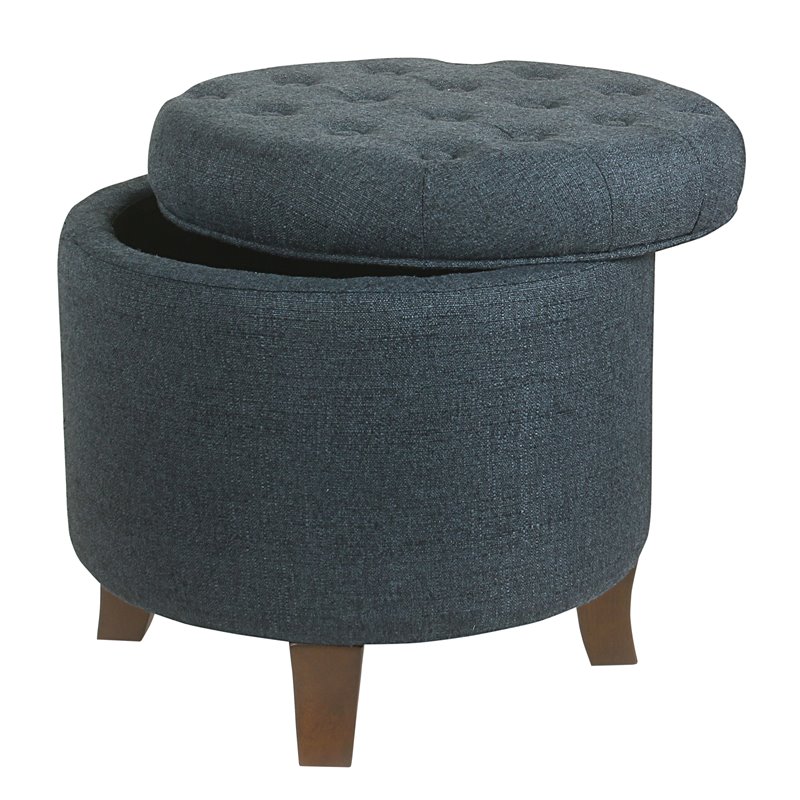 Pemberly Row Boho Transitional Wood and Fabric Storage Ottoman in Indigo Blue