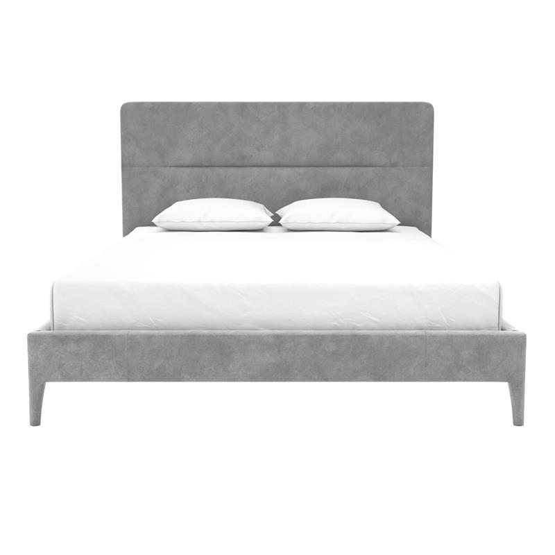 Pemberly Row Upholstered Platform Bed Queen in Light Gray Velvet