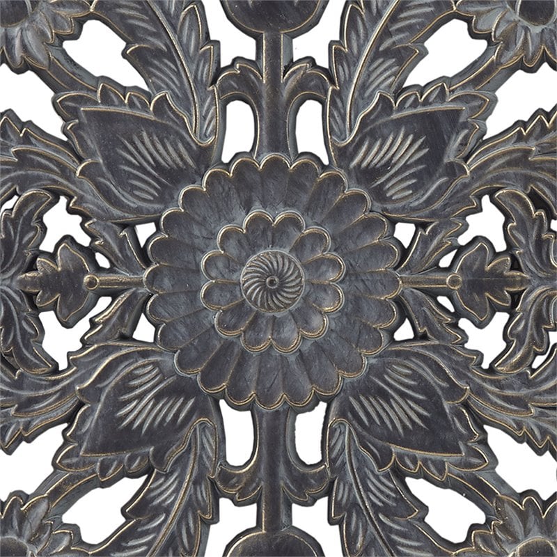Pemberly Row MDF Botanical Panel Carved Wall Panel in Blue (Set of 2)