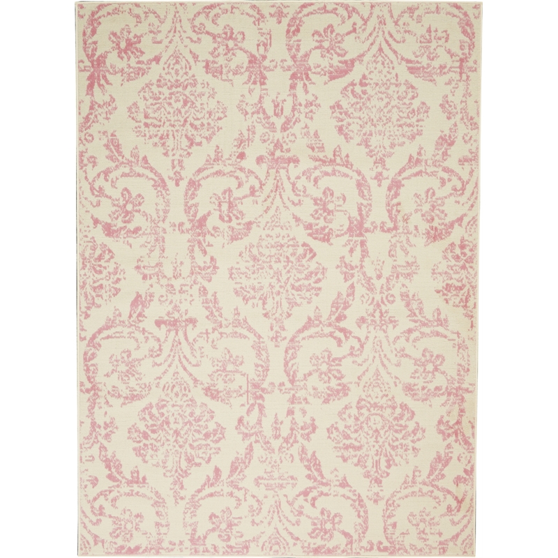 Pemberly Row 5' x 7' White and Pink Fabric Vintage Area Rug (5' x 7')