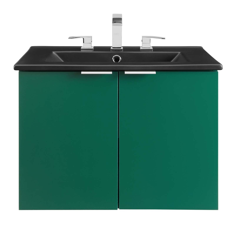 Pemberly Row Modern Wood Wall-Mount Bathroom Vanity in Green/Black