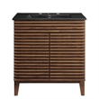 Pemberley Row Wood and Ceramic Walnut and Black Bathroom Vanity Rectangular Adjustable Shelf 30