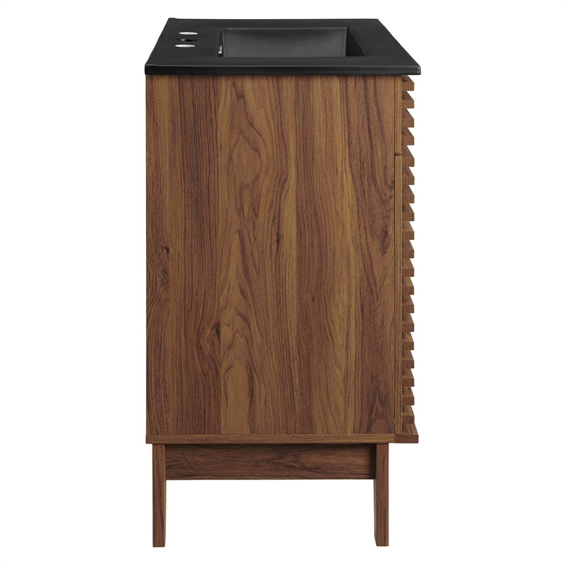 Pemberley Row Wood and Ceramic Walnut and Black Bathroom Vanity Rectangular Adjustable Shelf 30