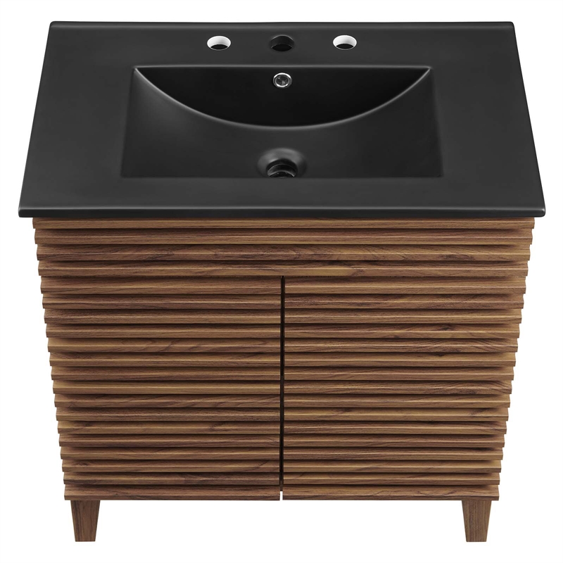 Pemberley Row Wood and Ceramic Walnut and Black Bathroom Vanity Rectangular Adjustable Shelf 30