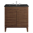 Pemberley Row Wood and Ceramic Walnut and Black Bathroom Vanity Rectangular Adjustable Shelf 30