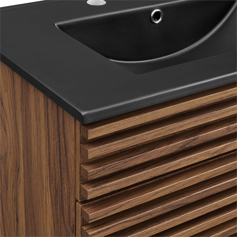 Pemberley Row Wood and Ceramic Walnut and Black Bathroom Vanity Rectangular Adjustable Shelf 30