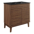 Pemberley Row Wood and Ceramic Walnut and Black Bathroom Vanity Rectangular Adjustable Shelf 30