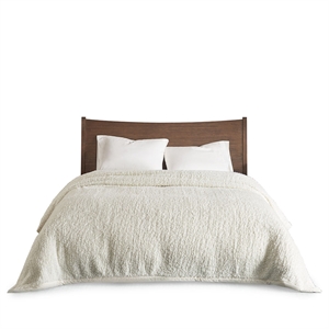 Pemberly Row Modern / Contemporary Cozy Soft Berber Blanket in Ivory