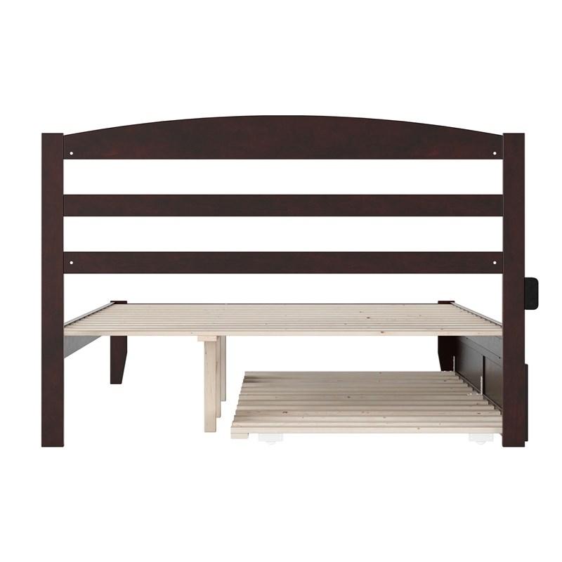 Pemberly Row Queen Solid Wood Platform Bed with Twin XL Trundle in Espresso