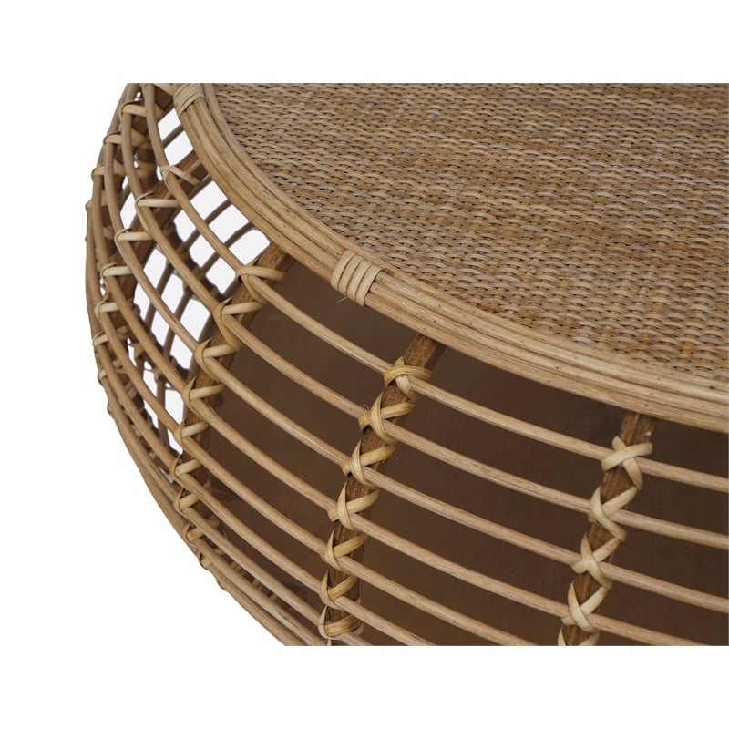 Pemberly Row Transitional Rattan Coffee Table in Natural/Gray