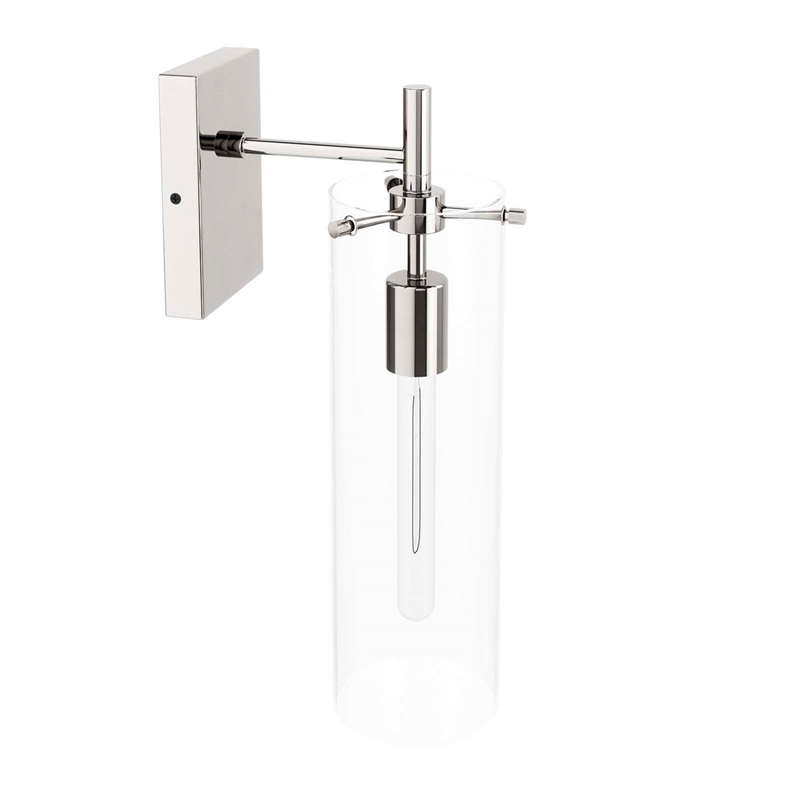 Pemberly Row Modern Glass Wall Sconce in Clear/Polished Nickel