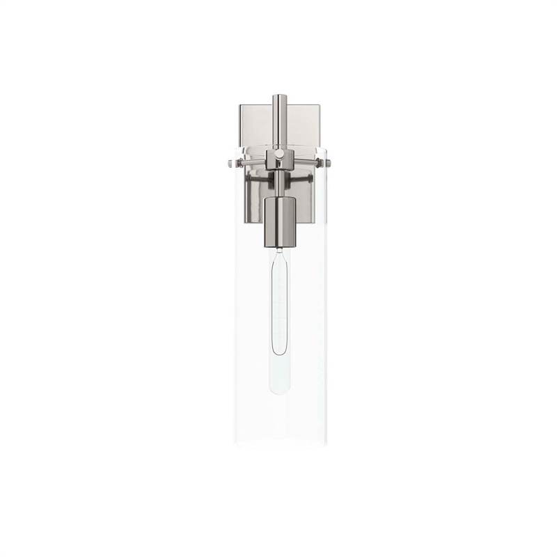 Pemberly Row Modern Glass Wall Sconce in Clear/Polished Nickel