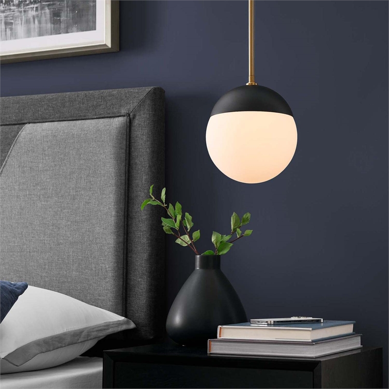 Pemberly Row 1-Light Metal and Glass Pendant Light in Opal/Satin Brass