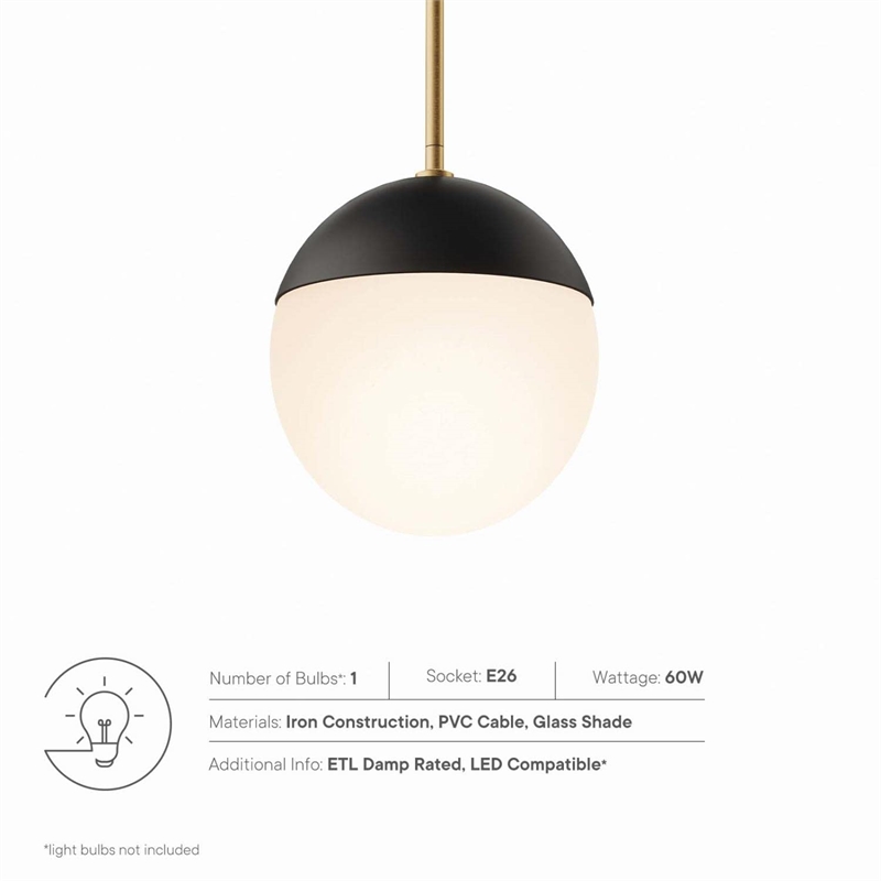 Pemberly Row 1-Light Metal and Glass Pendant Light in Opal/Satin Brass