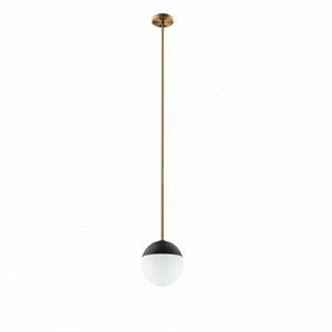 Pemberly Row 1-Light Metal and Glass Pendant Light in Opal/Satin Brass