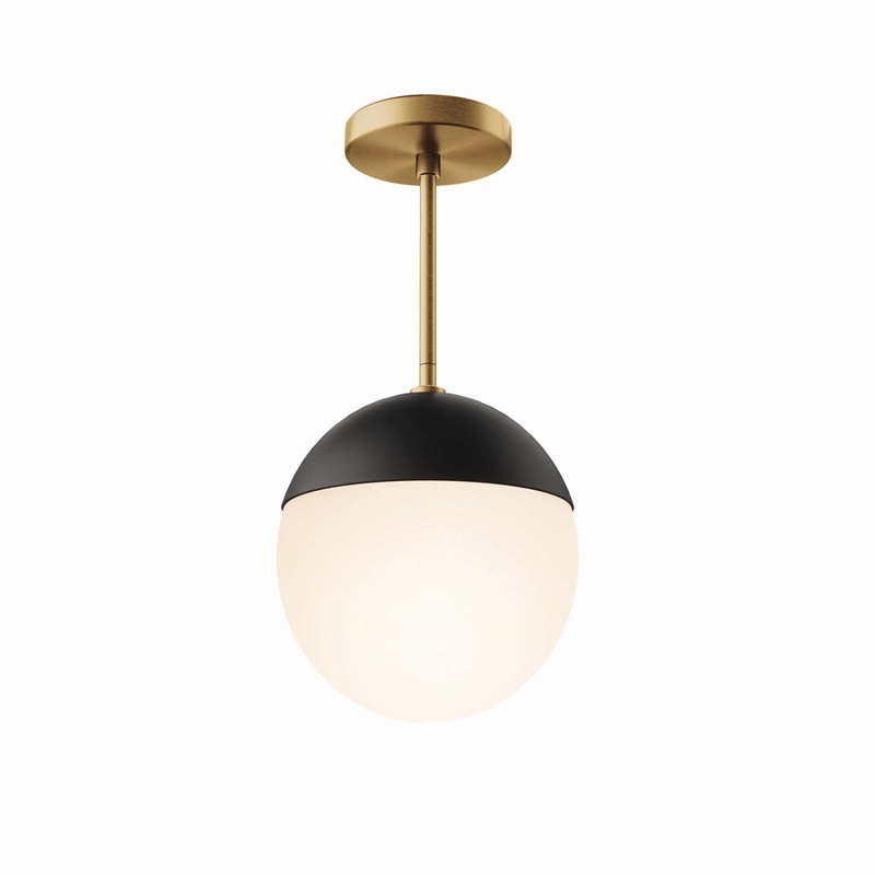 Pemberly Row 1-Light Metal and Glass Pendant Light in Opal/Satin Brass