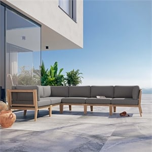 Pemberly Row 6-Piece Wood Fabric Outdoor Sectional Sofa in Gray/Graphite