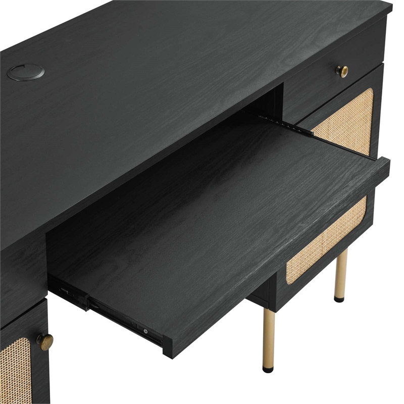 Pemberly Row Particleboard and Laminate Office Desk in Black