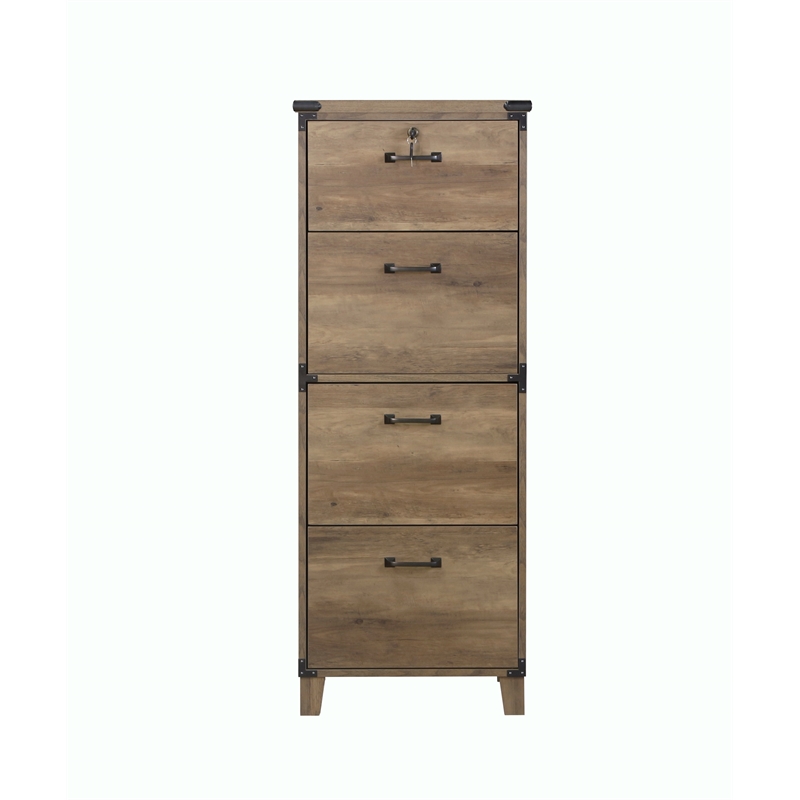 Pemberly Row Engineered Wood 4-Drawers Lateral File in Rustic Oak