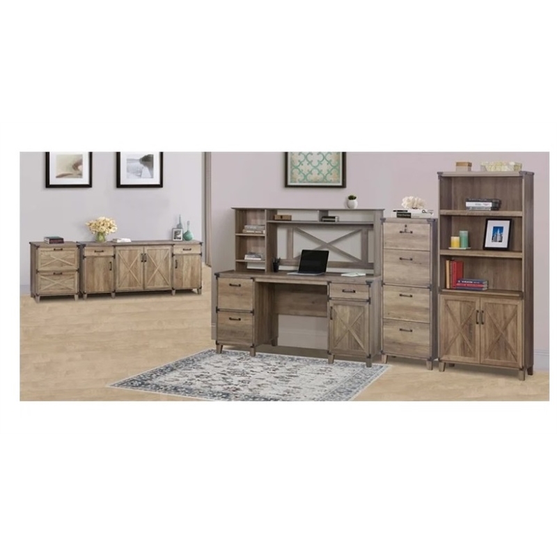 Pemberly Row Engineered Wood 4-Drawers Lateral File in Rustic Oak