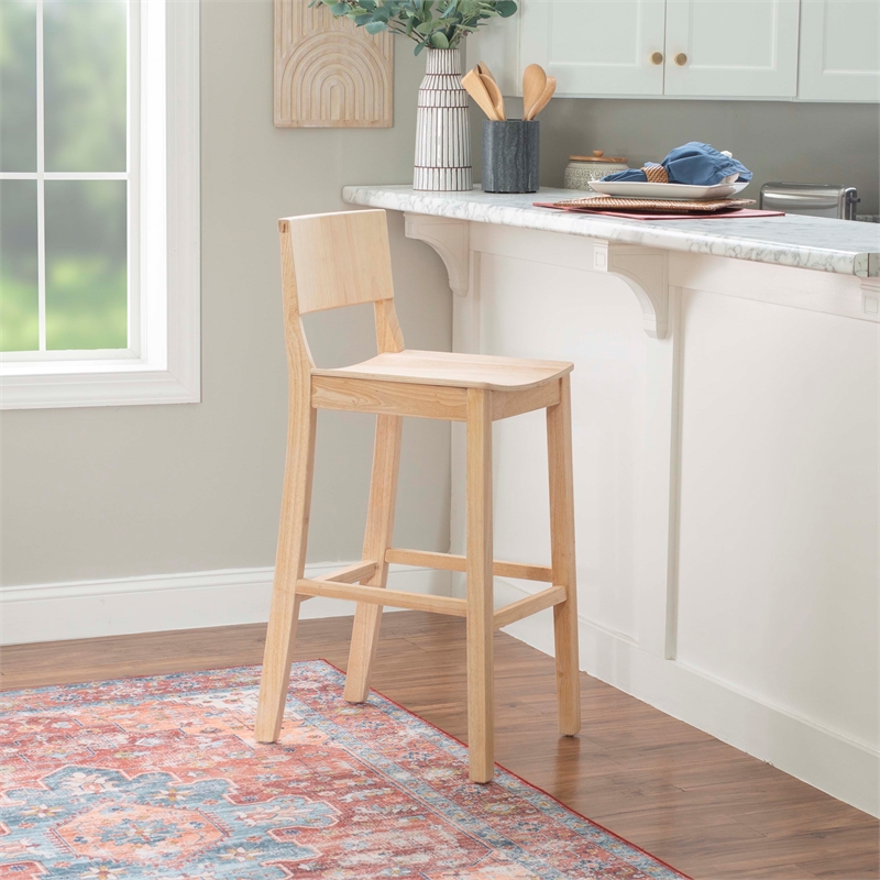 Pemberly Row Saddle Seat Bar Stools Set of Two in Unfinished Solid Rubberwood