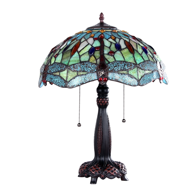 Pemberly Row Dragonfly 2-Light Glass Table Lamp in Multi-Color