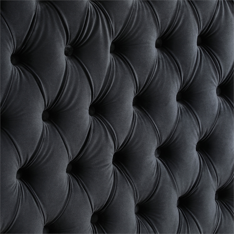 Pemberly Row 86.5 x 89 Velvet Upholstered King Canopy Bed in Black