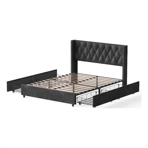 Pemberly Row 4-Drawer Velvet Queen Size Platform Bed in Black