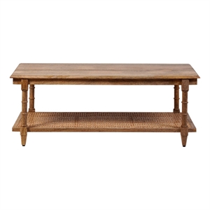 Pemberly Row Modern Chesterfield Wood & Cane Coffee Table in Brown