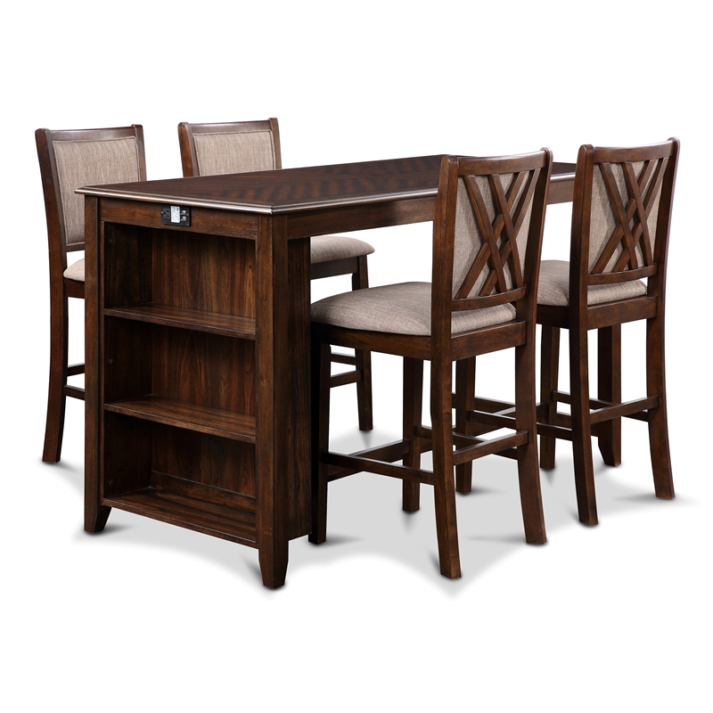 Pemberley Row Wood and Fabric Cherry Counter Set Rectangular 60