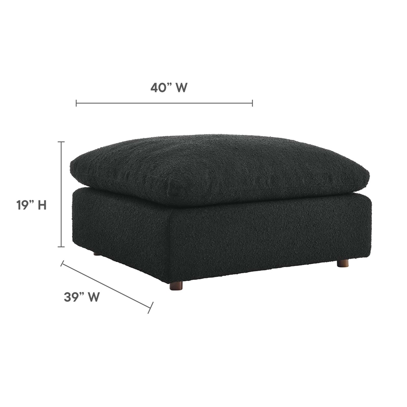 Pemberly Row Upholstered Boucle Fabric & Solid Wood Ottoman in Black