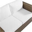 Pemberly Row Outdoor Synthetic Rattan Loveseat in Cappuccino/White